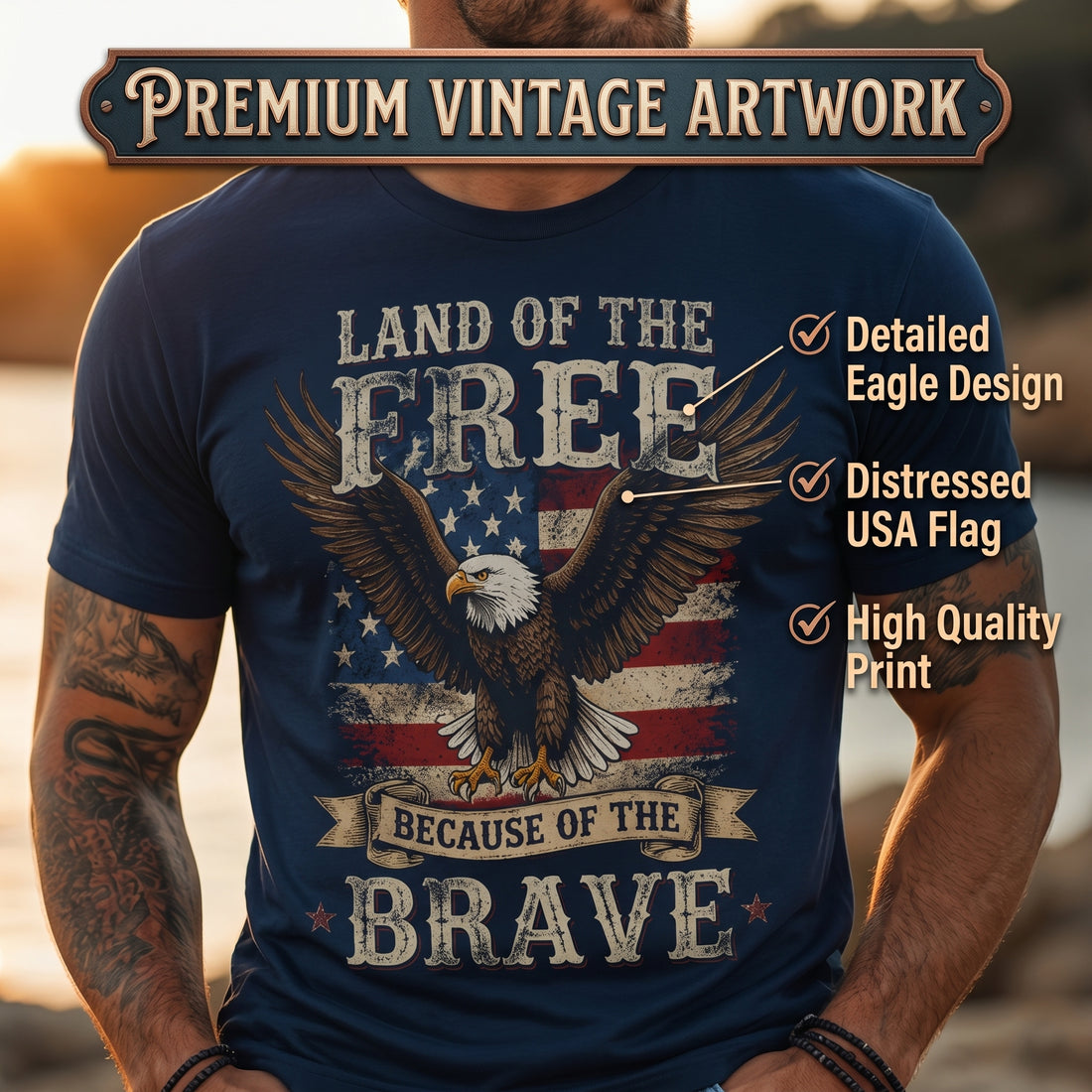 Land Of The Free Because Of The Brave Patriotic Eagle T-Shirt