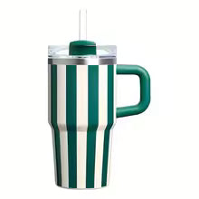 20oz Retro Striped Stainless Steel Vacuum Tumbler with Handle – Insulated Coffee Travel Mug for Car