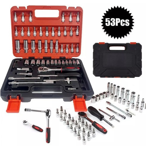 53-Piece SAE & Metric Mechanics Ratchet Socket Tool Set